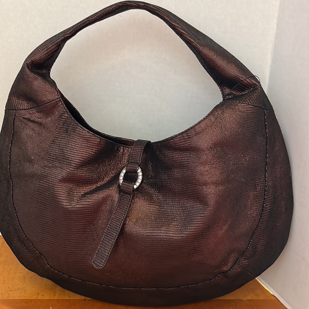 Adrianne Vittadini faux shiny lures suede feel half moon daytime evening new bag